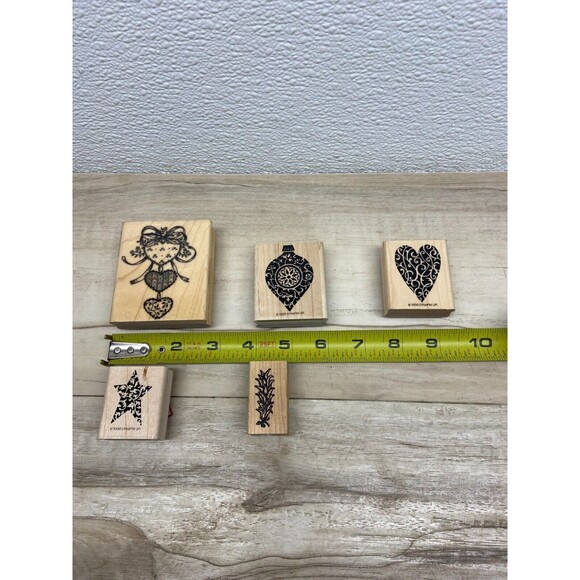 Set Of 5 Mixed Brands Wood Mounted Rubber Stamps - Picture 3 of 4